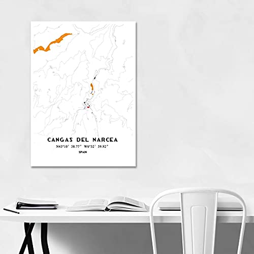 Cangas del Narcea España Mapa del Mundo Impresión Póster Arte de la pared Estilo Mondriano sin marco Lienzo de la línea de arte moderna decoración de la oficina en el hogar regalo de recuerdo