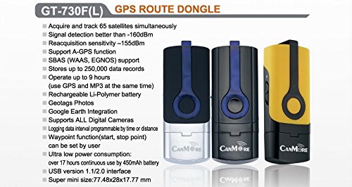 Canmore Dispositivo GPS 3in1 GT-730FL Receptor GPS USB + Registrador de Datos (Data Logger) + Rastreador de Fotos Registrador de Datos del Dispositivo 17h Recargable Incorporado
