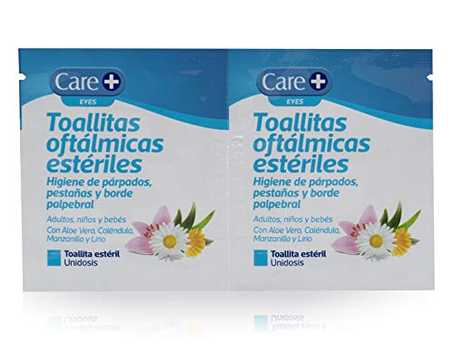 Care + Toallitas Oftálmicas - Higiene de Párpados, Pestañas y Borde Palpebral, Blanco, 60 Unidades
