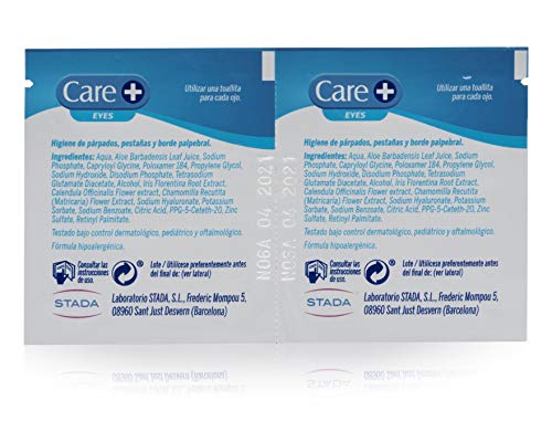 Care + Toallitas Oftálmicas - Higiene de Párpados, Pestañas y Borde Palpebral, Blanco, 60 Unidades