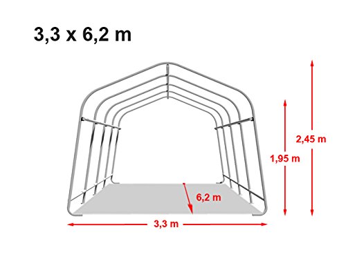 Carpa Garaje 3,3 x 6,2 m PVC de Alta Resistencia Aprox. 500 g/m² Garaje portátil Cobertizo Compacto de Almacenamiento Refugio 100% Impermeable Gris