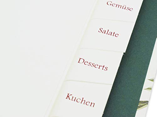 Carpeta de recetas A5, carpeta de 5 cm de ancho de cartón estable, libro de cocina para escribir, incluye 11 separadores/hojas de recetas 50 DIN A5 en blanco para escribir, color Olivas.