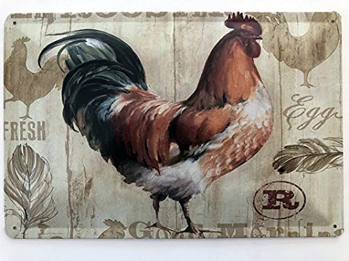 Cartel de metal de 20 x 30 cm, diseño de huevos frescos, gallinas, gallinas, gallinas, gallinero, signo de hojalata