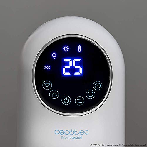 Cecotec Calefactor Baño Cerámico Ready Warm 10100 Smart Ceramic. Vertical, 2000 W, Termostato Regulable, Oscilación, Pantalla LED, Protección sobrecalentamiento y antivuelco, Mando