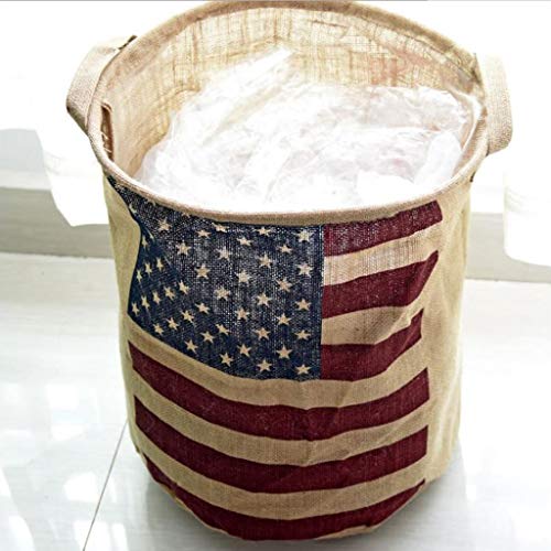 Cesto de lavandería Cesto para la Ropa de la Bandera con los Dobles Plegables Impermeable Cesto Sucio de la Bandera de los EEUU del Yute de los Cesto Lavandería Cesto Juguetes Almacenamiento