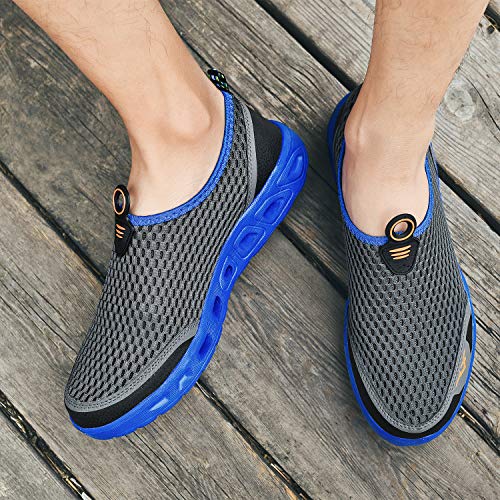 ChayChax Zapatos de Agua para Hombre Mujer Secado Rápido Escarpines de Playa Transpirable Malla Zapatillas Deportes Antideslizante Calzado de Natación Surf Piscina, Gris Azul, 46 EU