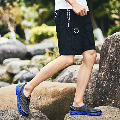 ChayChax Zapatos de Agua para Hombre Mujer Secado Rápido Escarpines de Playa Transpirable Malla Zapatillas Deportes Antideslizante Calzado de Natación Surf Piscina, Gris Azul, 46 EU