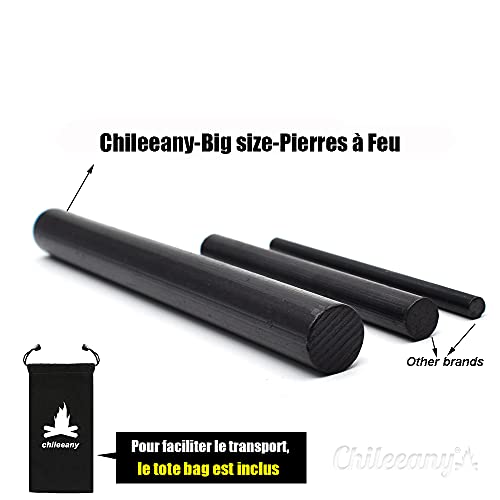 Chilee-any Big size-130 x 13 mm piedras de magnesio para 20000+ encendido, encendido de fuego, más simple y eficaz, muy fuertes chispas, para camping, senderismo, kit de supervivencia, color negro