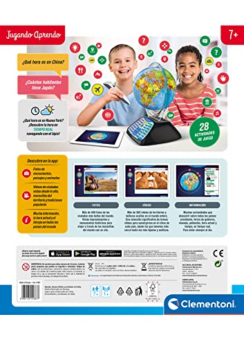 Clementoni - Exploramundo digital, globo terráqueo bola del mundo interactiva infantil, desde 7 años, juguete en español (55387)
