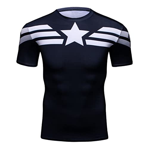 Cody Lundin® Hombres Deporte Apretado Camisa Película Captain héroe Formación Rutina de Ejercicio Capas Base Camiseta (M)