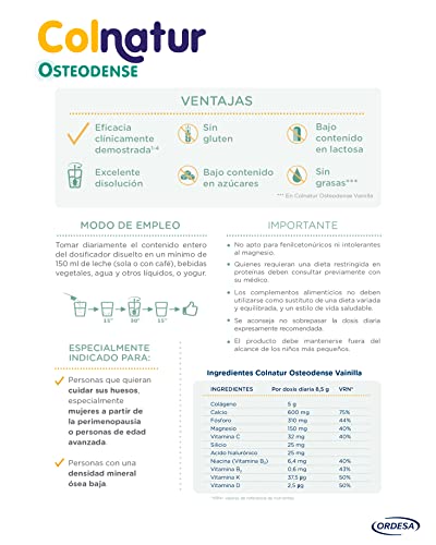 Colnatur Osteodense Vainilla - Colágeno con Magnesio, Ácido Hialurónico y Vitamina C para Huesos y Articulaciones, 255g