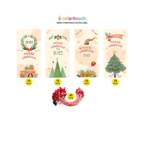 colortouch Merry Christmas - Etiquetas de regalo (10 x 4,8 cm), 40 etiquetas con 40 cuerdas bloqueadas para decoración de Navidad, embalaje de regalo