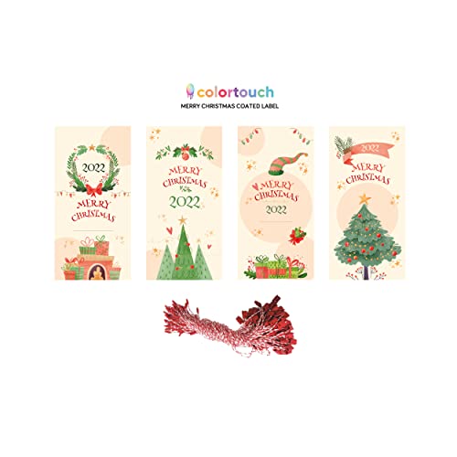 colortouch Merry Christmas - Etiquetas de regalo (10 x 4,8 cm), 40 etiquetas con 40 cuerdas bloqueadas para decoración de Navidad, embalaje de regalo