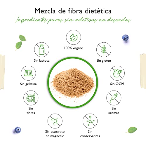 Combinación de fibras alimentarias - 400 g de polvo con cáscara de psilio, inulina (prebiótica), fibra de manzana y linaza - Alto contenido en fibra alimentaria - Vegano