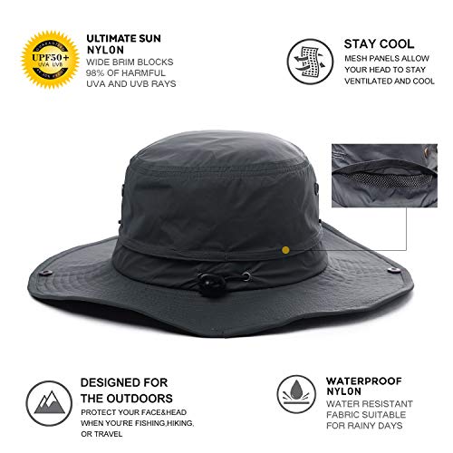 Comhats Sombrero de protección solar UPF 50 con visera ancha y protección UV, plegable, para verano, al aire libre, para safari, pesca, , correa ajustable para la barbilla