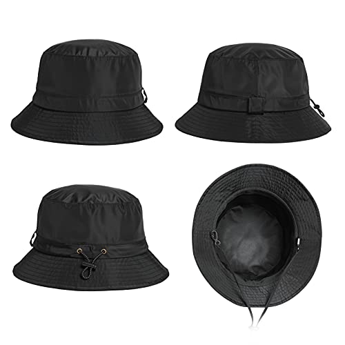 Comhats Sombrero impermeable para hombre y mujer, para caminar, golf, safari, sombreros de lluvia para mujer, UPF 50+, sombrero para sol, ajustable, plegable, resistente al viento, Negro, M