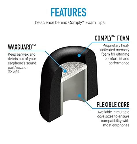 Comply T500 - Almohadillas de espuma (tamaño S, 3 pares, color negro) compatibles con auriculares: Sennheiser, Yamaha, Zune, Ultimate Ears, V-Moda, M-Audio, Digify