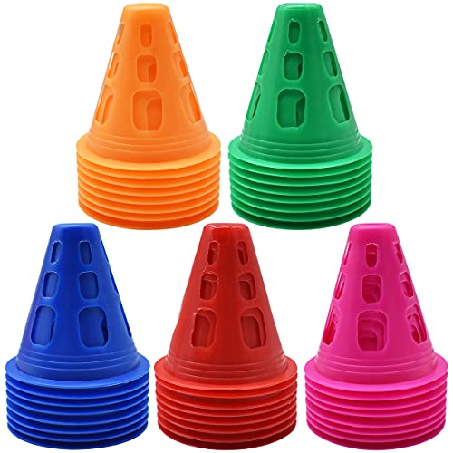 Cono de Tráfico Plástico,Forreen 40 Piezas Conos de Slalom Conos Deportivos Conos de Patinaje sobre Obstáculos de Patinaje sobre Ruedas para Niños Deportes Adiestramiento canino,5 Colores