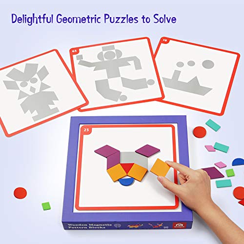 Coogam Conjunto de blocos de padrão de quebra-cabeça de Forma magnética de Madeira, Tangram Geométrico Manipulativo Brain Teasers Brinquedo Montessori Magnet Board Puzzle Presente para crianças
