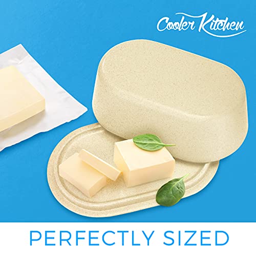 COOLER Plato de Mantequilla Crema Moderno con Tapa - Apto para lavavajillas - Perfectamente dimensionado para mantequillas Grandes de Estilo Europeo