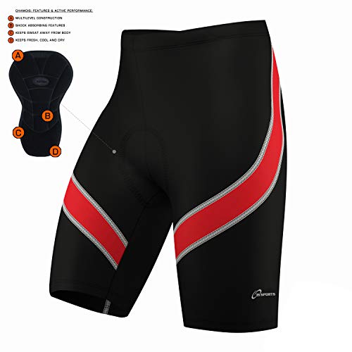 Coolmax - Pantalones cortos de ciclismo para hombre con acolchado antibac, Hombre, negro /rojo, M