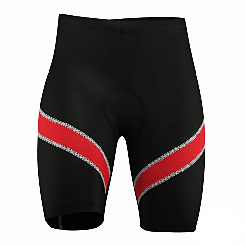 Coolmax - Pantalones cortos de ciclismo para hombre con acolchado antibac, Hombre, negro /rojo, M