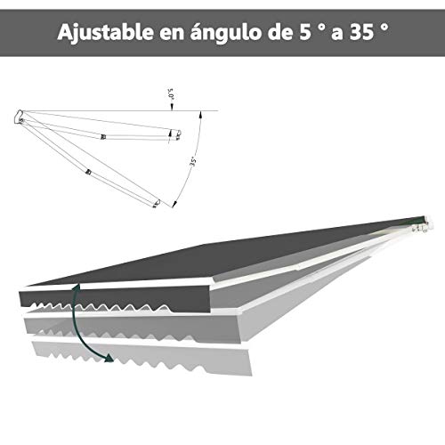 COSTWAY Toldo con Brazo Plegable Toldo Manual con Protección Solar Toldo Retráctil para Balcón Terraza Puerta Exterior (Gris, 360x300cm)