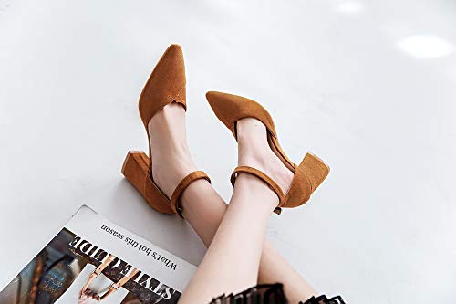CosyFever Zapatos de Tacones D'Orsay Chunky Medio conPuntera Cortada Sólido Anti Deslizante LC12 para Mujeres Amarillo - 35 EU