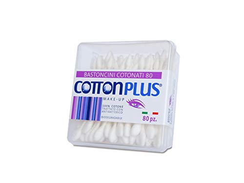 Cotton Plus Bastones de algodón Make-Up 80 unidades – Línea Beauty | Coton Fioc para el Make-Up | Dos cabezales diferentes, dos funciones.