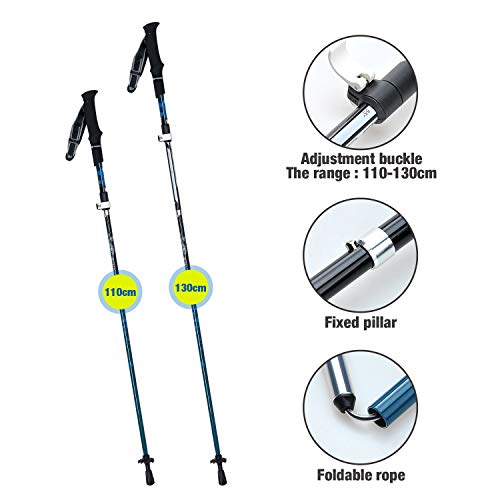 COVVY Tríplex Fibra de Carbono Trekking Pole Escalada Stick - Plegable telescópico Plegable Ajustable y Ultraligero para Caminar al Aire Libre Senderismo Backpacking y Raquetas de Nieve (Azul, 2 Pcs)