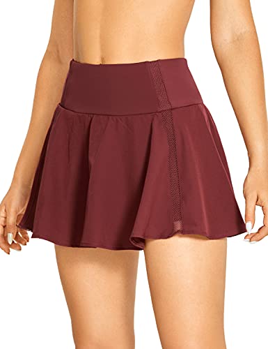 CRZ YOGA Falda de Tenis Pantalón Corto Deportivo Skorts de Golf para Mujer Noctilucencia Rojo 36