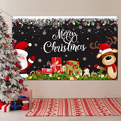 Cubierta de Puerta de Santa Telón de Fondo de Reno Fiesta Navidad Bandera de Navidad Decoración de Colgante Pared Foto Props de Vacación, 72,8 x 43,3 Pulgadas (Negro, Patrón de Color Sólido)
