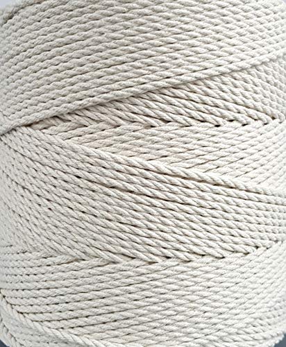 Cuerda de Macramé 3 mm 400m 1,5 kg 3 strand twisted - Cordón de Algodón Natural - Cuerda Tricapa de Algodón Fuerte, Tejido, Ganchillo, Bolsa, Cesta Colgante, Atrapasueños - MB Cordas