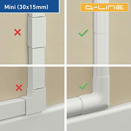 D-Line Mini Canaletas adhesivas de PVC para cables, Multipack de 10 piezas (30x15mm) de 40cm de longitud (4-metro) en color blanco - Solución para organizar, proteger y cubrir cables