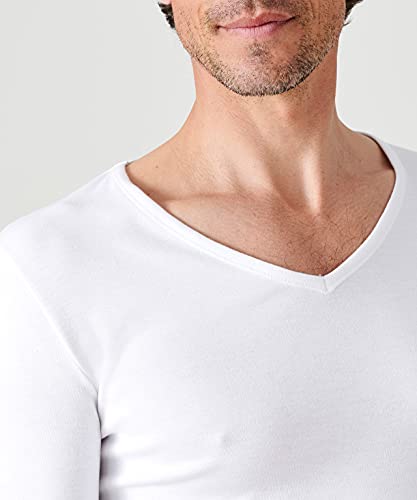 Damart tee Shirt Manches Longues Col V Camiseta, Blanco, L para Hombre