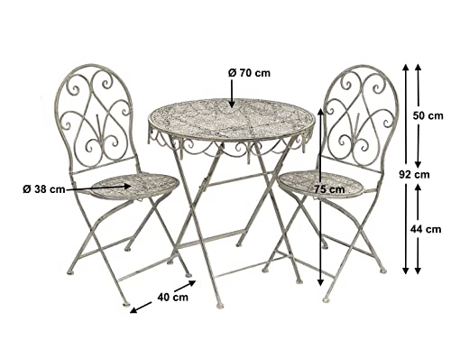 DanDiBo Juego de muebles de jardín de metal 96223, estilo antiguo, redondo, plegable, mesa de jardín, mesa de hierro para balcón, mesa vintage