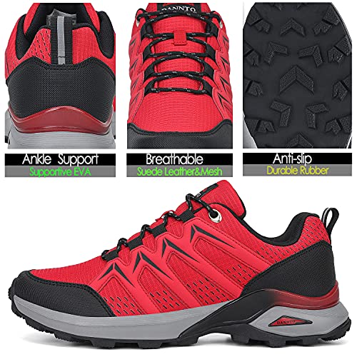 Dannto Zapatillas de Deporte Hombre Zapatos para Correr Aire Libre y Deporte Athletic Cordones Zapatillas De Running Trail Tenis Basket Respirable Gimnasio（Rojo-B,47