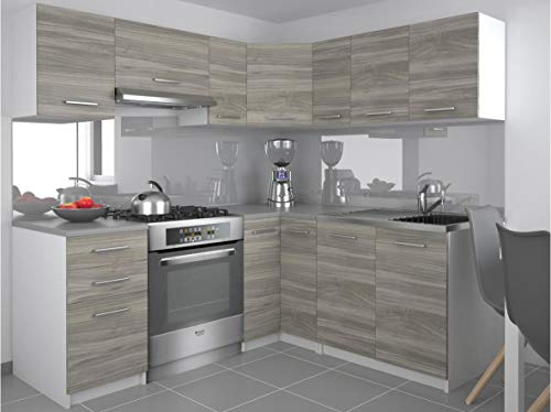 DARCIA | Cocina rinconera Completa + Modular L 300 cm 9 pzs | Plan de Trabajo Incluido | Conjunto de Muebles de Cocina Moderno
