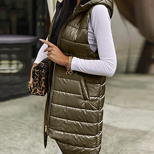 Dasongff - Chaleco de plumas para mujer, largo con capucha, sin mangas, cálido, abrigo de plumón, con capucha, chaqueta acolchada para exterior