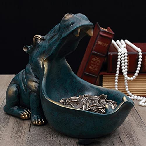 Ddcjc 3D Hipopótamo Estatua Hipopótamo Escultura Estatuilla Gran Boca Hipopótamo Caja De Almacenamiento Decoración Decoración De Resina Escultura Decoración del Hogar (Color : Light Blue)