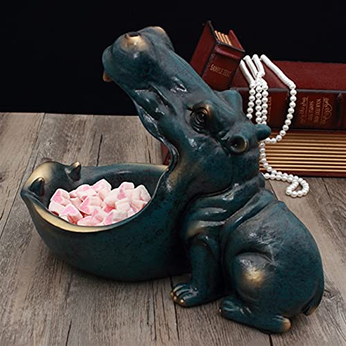 Ddcjc 3D Hipopótamo Estatua Hipopótamo Escultura Estatuilla Gran Boca Hipopótamo Caja De Almacenamiento Decoración Decoración De Resina Escultura Decoración del Hogar (Color : Light Blue)