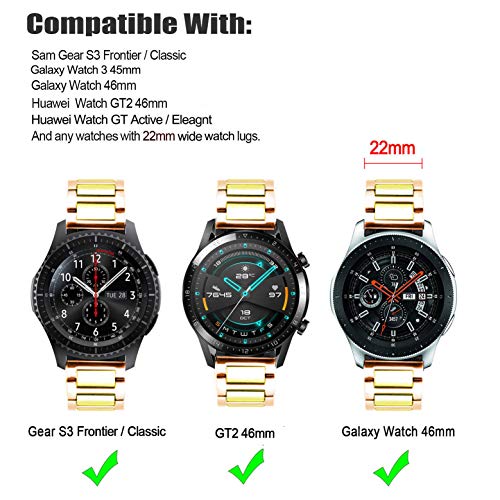 DEALELE Correa compatible con Samsung Gear S3 Frontier/Classic/Galaxy Watch 3 45 mm/Galaxy Watch 46 mm/Huawei GT2 46 mm, 22 mm acero inoxidable metal pulsera de repuesto oro rosa