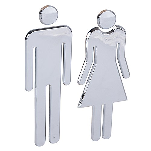 DEOMOR Señales Baño Mujer + Hombre Signo Placa de Puerta WC Señalización Aseos 6,5x20cm (Plateado)