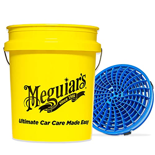 detailmate Meguiars - Set de lavado de coche con cubo amarillo de 19 litros (19 l) con Detalle Guardz Dirt Lock cubo de lavado azul para un lavado a mano sin arañazos.