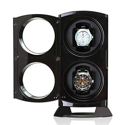 DFJU Enrolador de relógio Enrolador de relógio Duplo Preto com luzes LED Shaker de relógio mecânico automático Caixa de armazenamento de relógio de luxo Suporte para coleção de exibição de joias