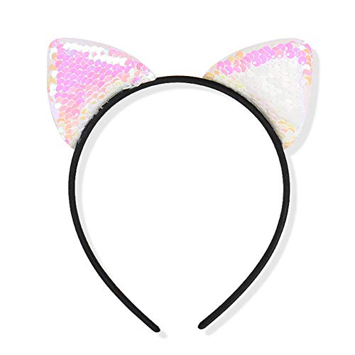 Diadema con orejas de gato brillantes, con lentejuelas para mujeres y niñas, uso diario y fiestas