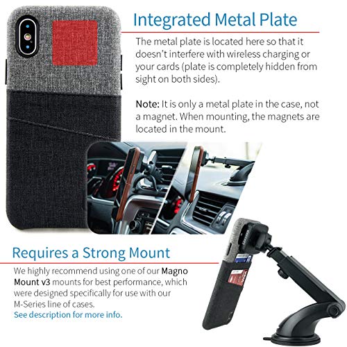 Dockem Luxe M2 Funda Cartera para iPhone XS/X: Funda Tarjetero Slim con Placa de Metal Integrada para Soporte Magnético: Serie M [Negro y Gris]
