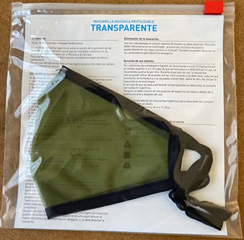Domos Mascarilla Transparente Reutilizable. UNE0065 CWA17533. Fabricada en España (Talla M, Verde Caqui)