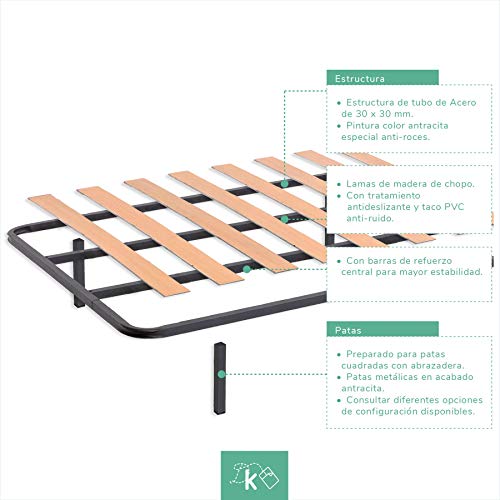 Dreaming Kamahaus SOMIER de lámina Ancha Estructura de 30x30 | 90 x 200 cms.| Láminas de Chopo | Compatible con Patas cuadradas con Abrazadera (No Incluidas) | Fabricado en España |