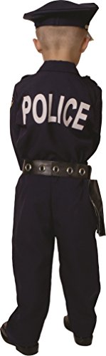 Dress Up America Disfraz de policía de para niños: el juego incluye camisa, pantalones, sombrero, cinturón, silbato, funda de pistola y juego de policía de Walkie Talkie